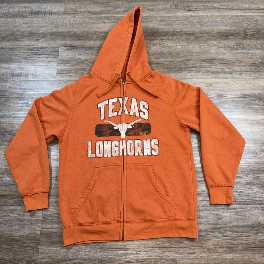 VTG Texas Longhorns Hoodie Mens M Long Sleeve Burnt Orange UT Spell Out NCAA